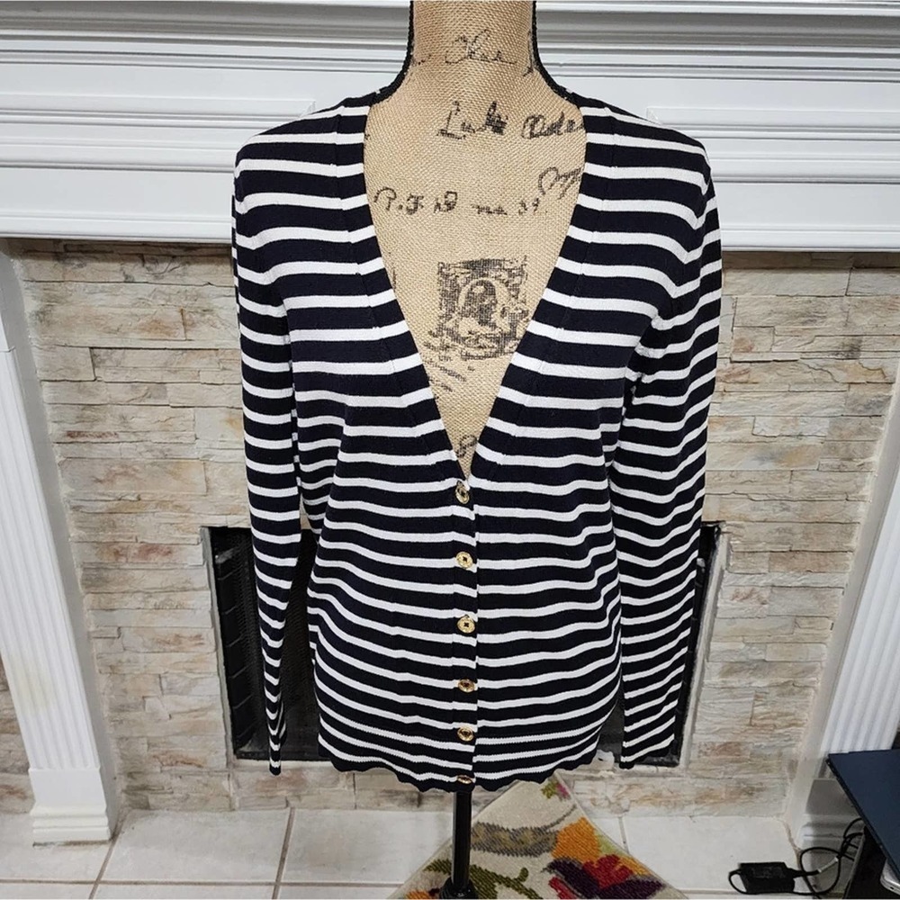 Michael Kors striped sailor button down lightweight cardigan sweater size medium
